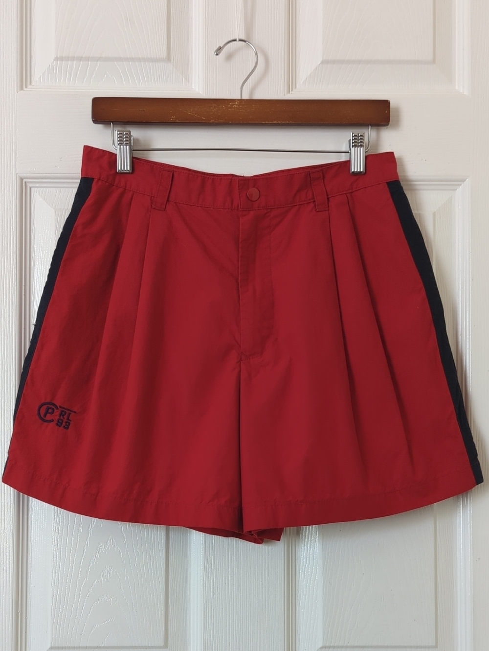 Ralph Lauren 90s Vintage Pleated High Rise Relaxed Wide Leg Soft Shorts Red 12